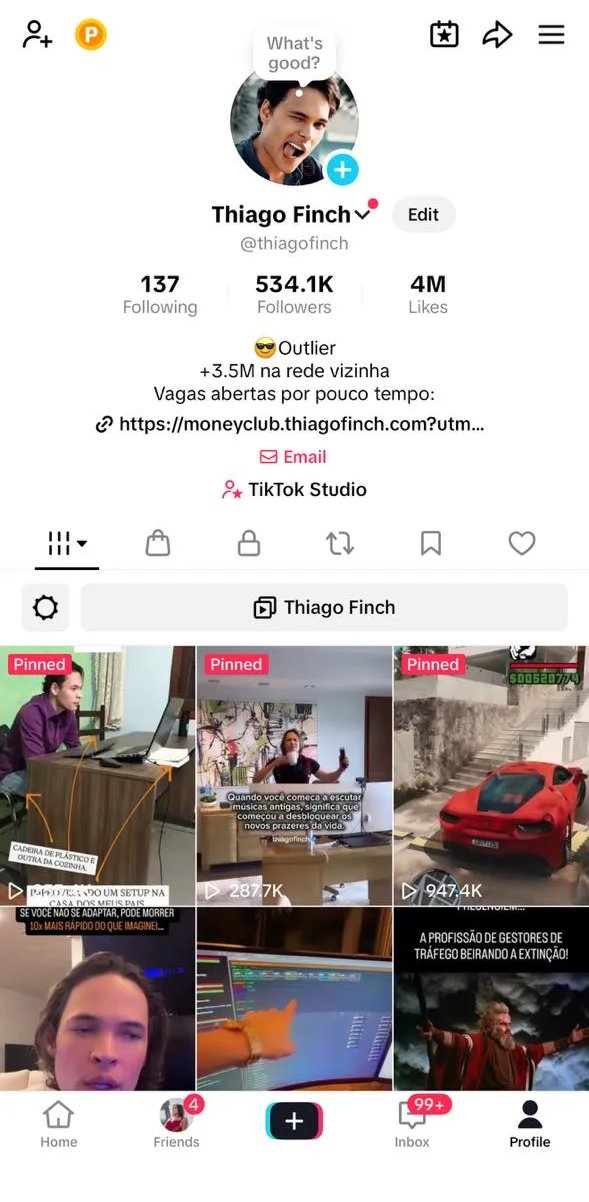 Thiago Finch TikTok profile with 534.1K followers