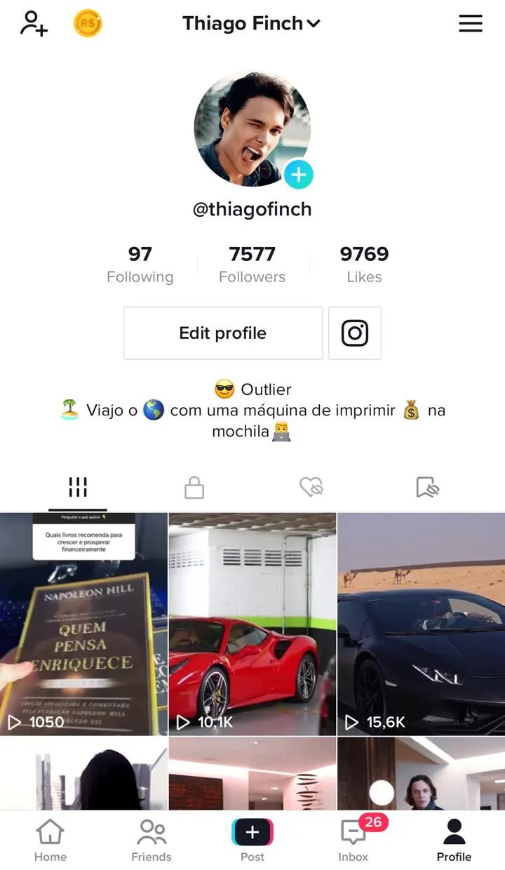 Thiago Finch TikTok profile with 7,577 followers